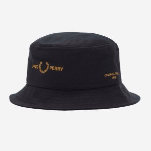 Branded twill bucket hat - black