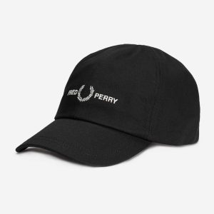 Graphic branded twill cap - black