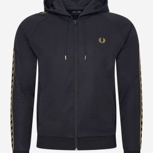 Gold tape hooded track jacket - navy