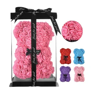 Kunst Teddybeer van Rozen met Geschenkdoos