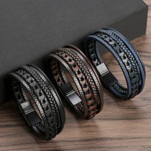 Heren Gevlochten Leren Armband