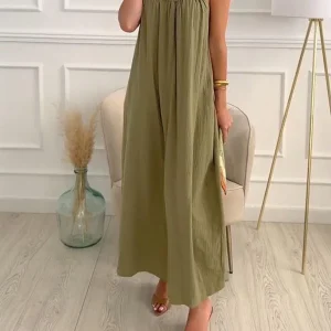 Maxi Jurk van Katoen en Linnen met Ronde Hals – Elin