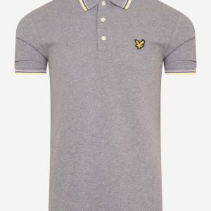 Tipped polo shirt - mid grey marl lemon