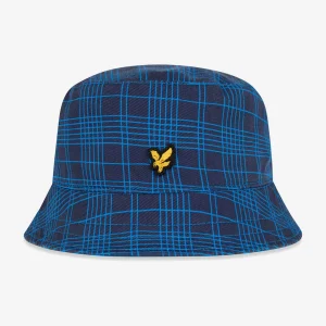 Reversible check bucket hat - navy ocean