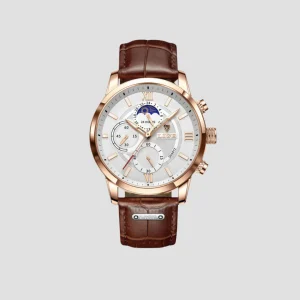 Klassieke herenhorloge met quartzuurwerk en leren band – Davion