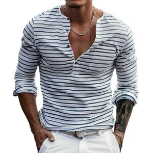 Gestreept Henley Shirt Met Lange Mouwen – Ewan