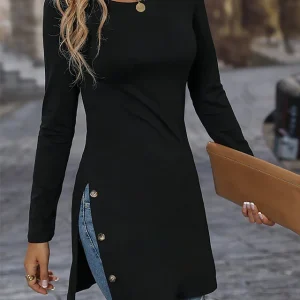 Lange jurk met zijsplit en lange mouwen – Zaria