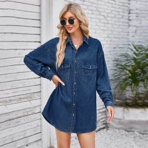 Casual Denim Overhemdjurk met Knoopsluiting – Lianne